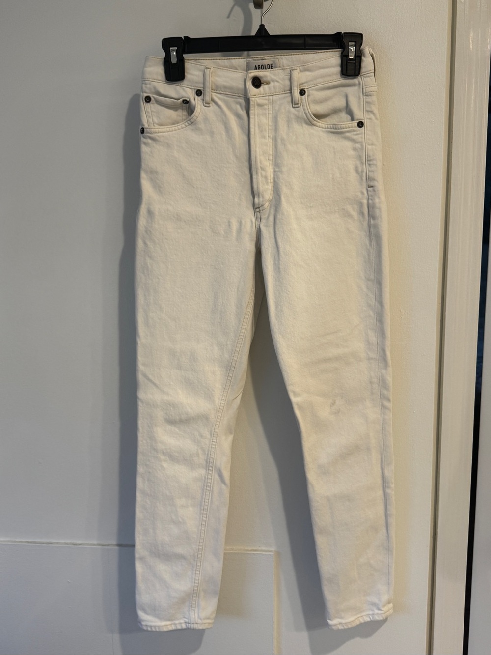 Agolde High Rise Button Front Skinny Ankle Jeans White 25